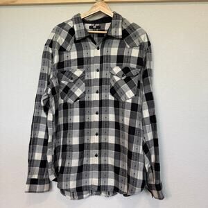 Men's‎ Frye Black and Cream Plaid Western Southwestern Style Shirt Size XL
